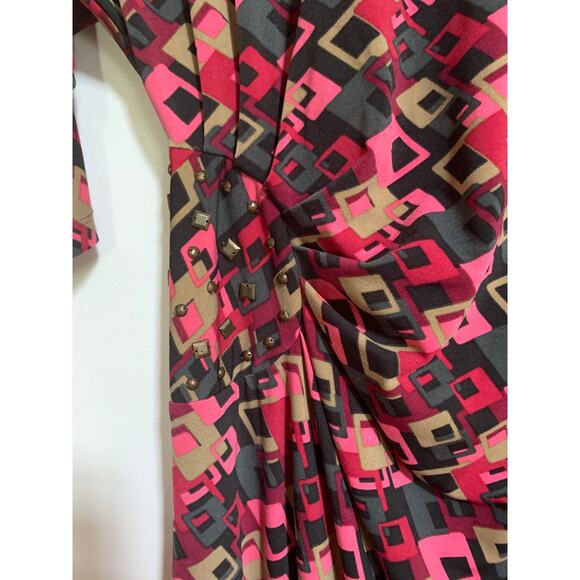 Jonathan Martin Geometric Print Pink Multicolor Midi Wormers Dress Size 12 - Picture 6 of 10